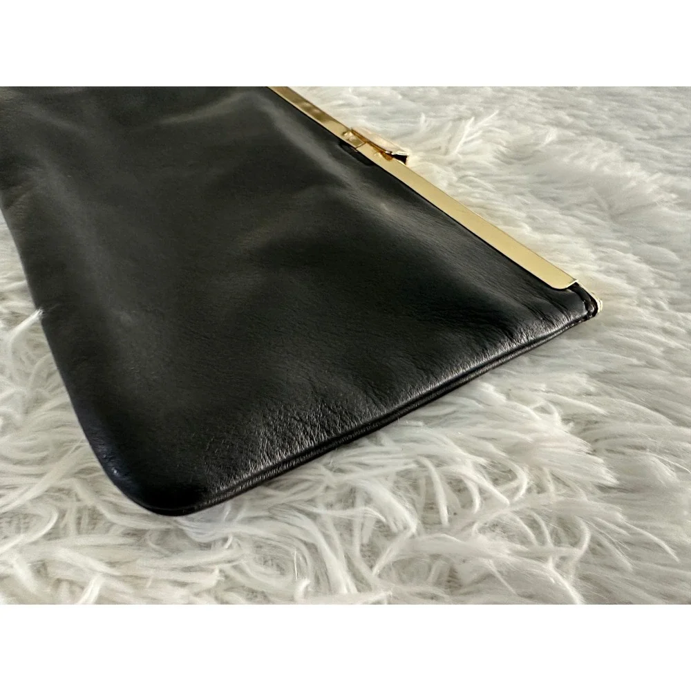 J crew black leather clutch bag handbag